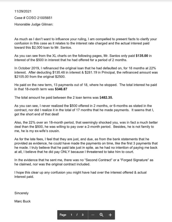 Letter to the judge